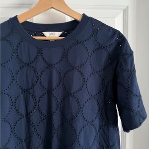 Marks & Spencer Navy Blue Eyelet Circle Short Sleeve Top